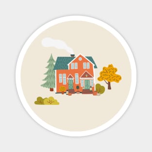 Countryside house surrounded by Autumn plants Magnet